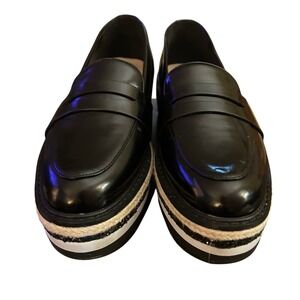 ALDO Black Patent Leather Platform Loafers Wedge Glitter Detail Womens 9